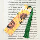 Sunflower decoupage wooden bookmark.  Sunflowers bookmark. Wooden bookmark. 