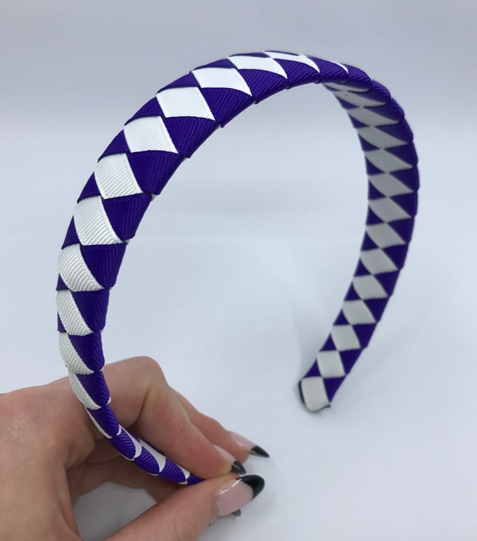 Purple and White Diamond Pleated Hairband