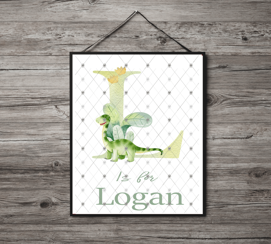 Dinosaur Initial Name Print, Letter L Custom Print, Letter L Personalised Art