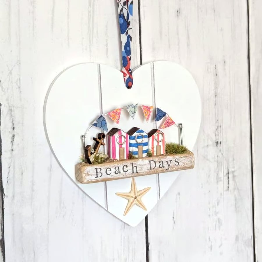 Beach Days Beach Huts - Handmade Wooden Hanging Home Decor 