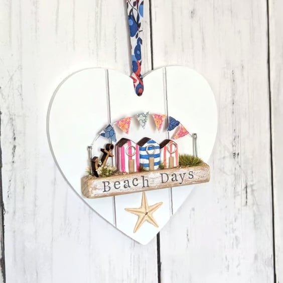Beach Days Beach Huts - Handmade Wooden Hanging Home Decor 