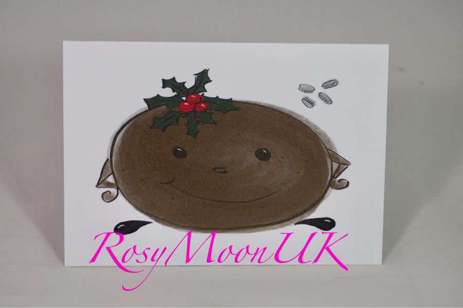 Christmas Pudding and Silver Sixpences, Blank Christmas Card 