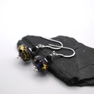 purple and gold leaf lampwork glass earrings