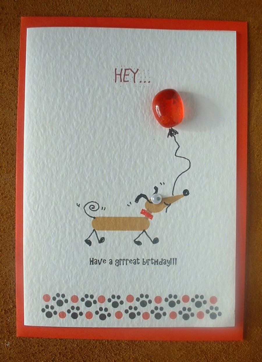 Have a Grrreat Birthday greeting card with glass balloon