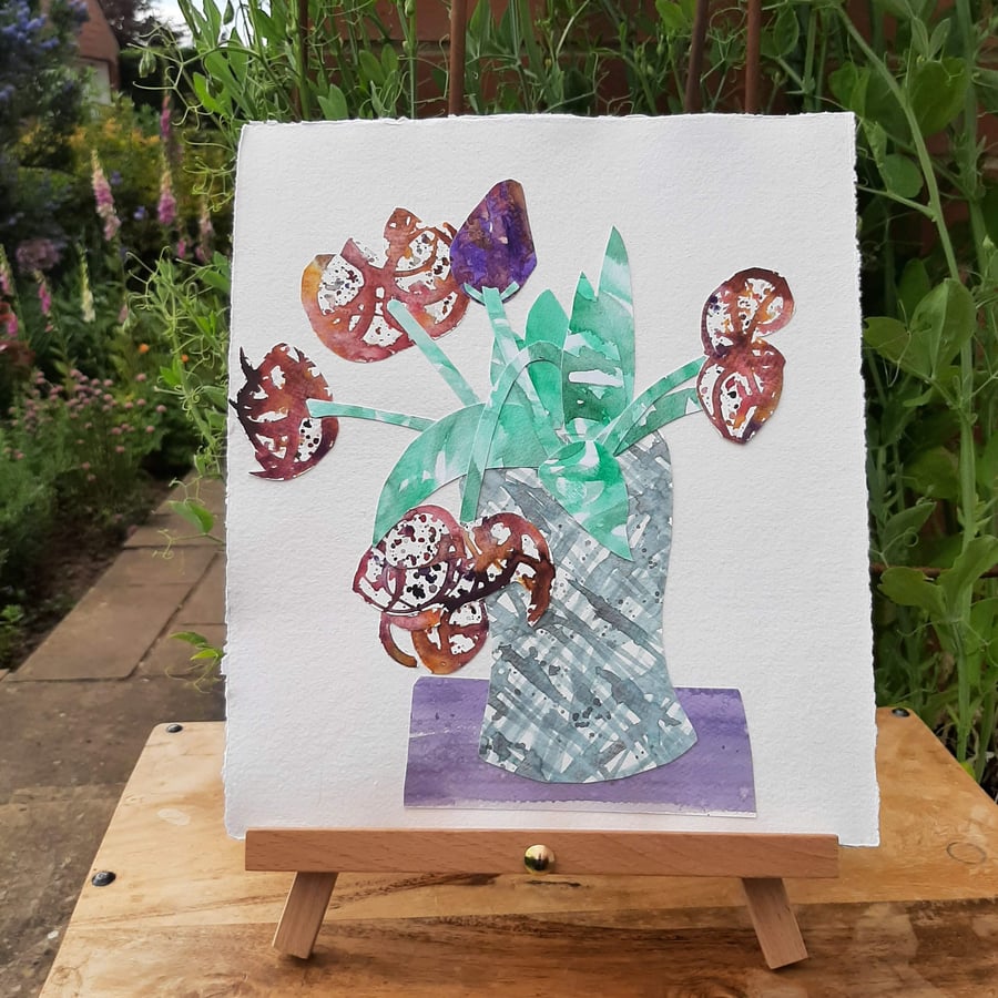 Double Tulips in a Vase Paper Collage