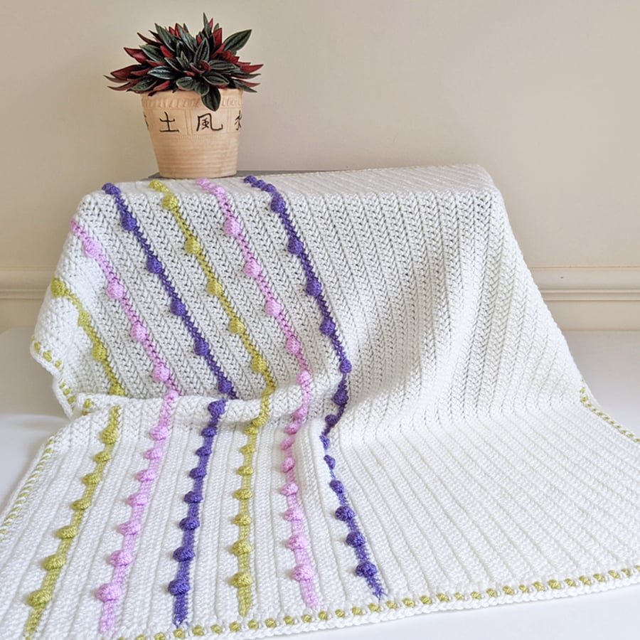 Baby Blanket - Bobble Stripes - Cream & Stripes - 77cm x 62cm