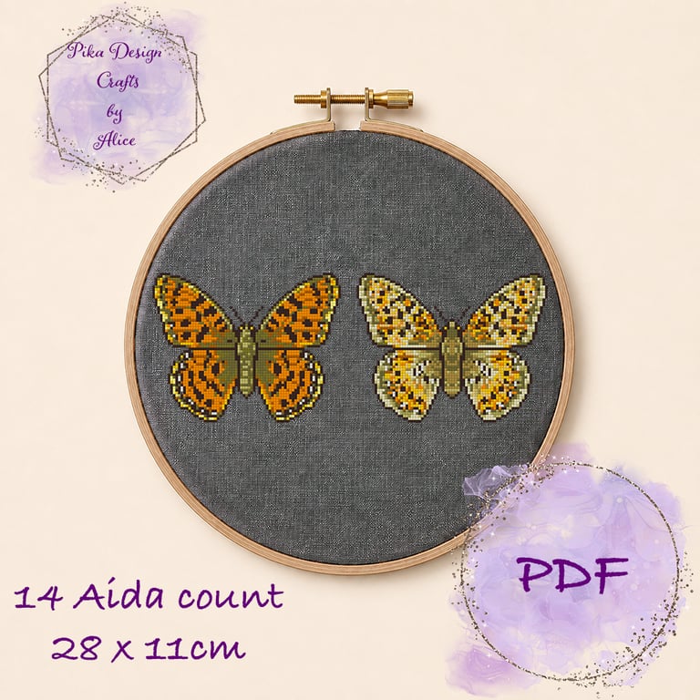 Dark Green Fritillary Butterfly male and female counted cross stitch pattern pdf