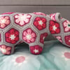 Crochet Pink African Flower Hippo stuffed animal toy
