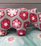 Crochet Pink African Flower Hippo stuffed animal toy