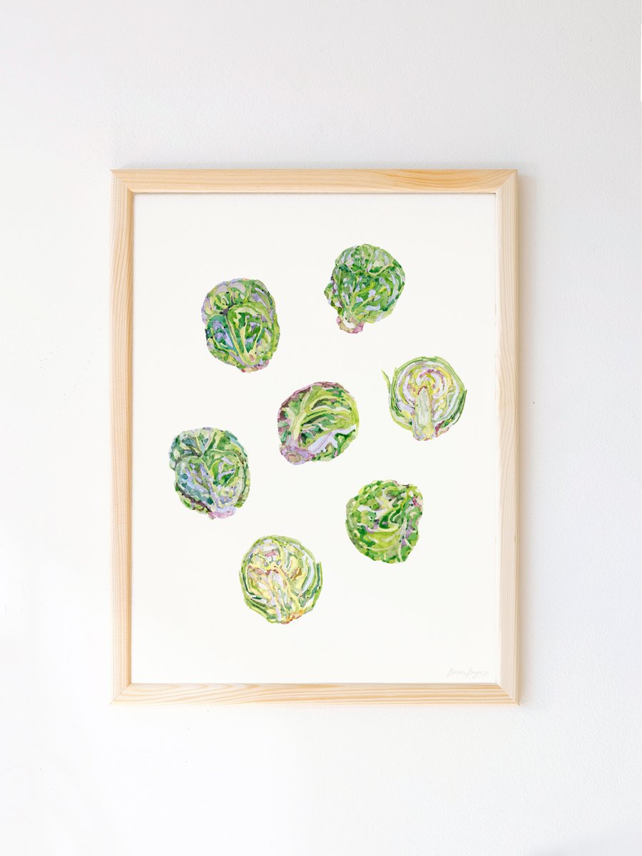Watercolour Brussels Sprouts Print - Illustrated food art printed sustainably