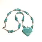 Recycled beads - turquoise coloured Amazonite necklace & glass heart pendant. 