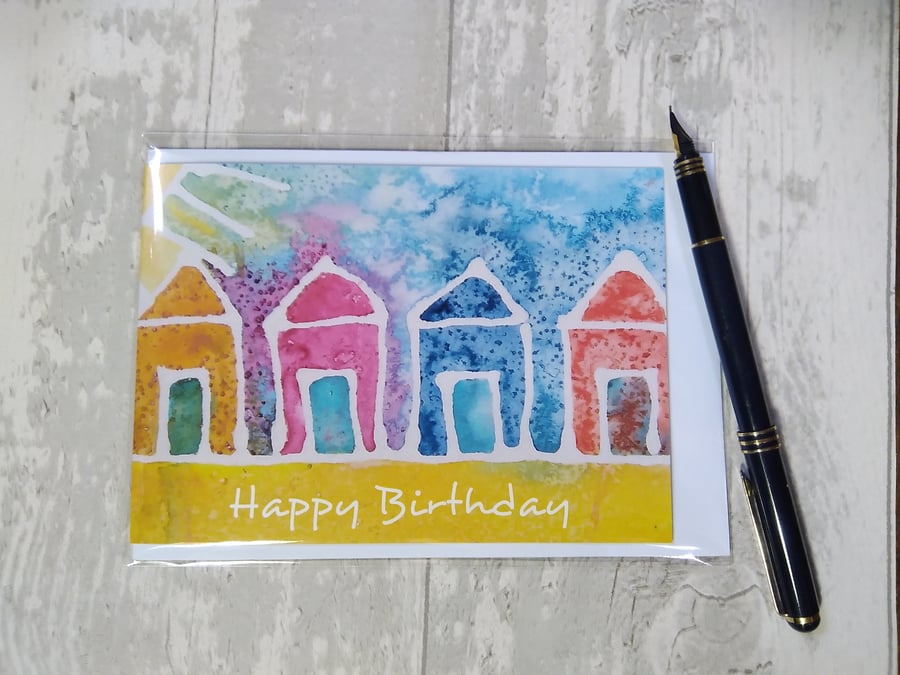 Birthday card (printed) Beach huts