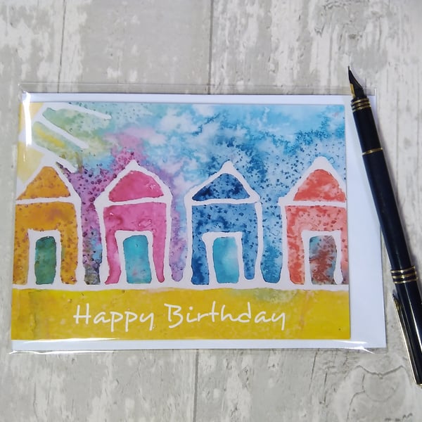 Birthday card (printed) Beach huts