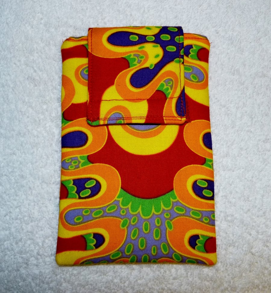 Mobile Phone Cover In Psychedelic  Print Fabric . Suitable  larger sized Phones.