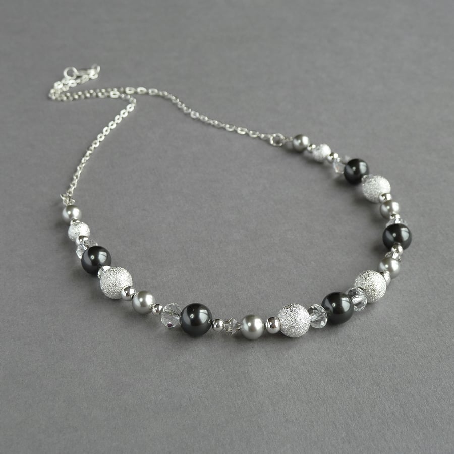 Dark Grey Stardust Necklace - Charcoal and Silver Bridesmaids Jewellery - Gifts