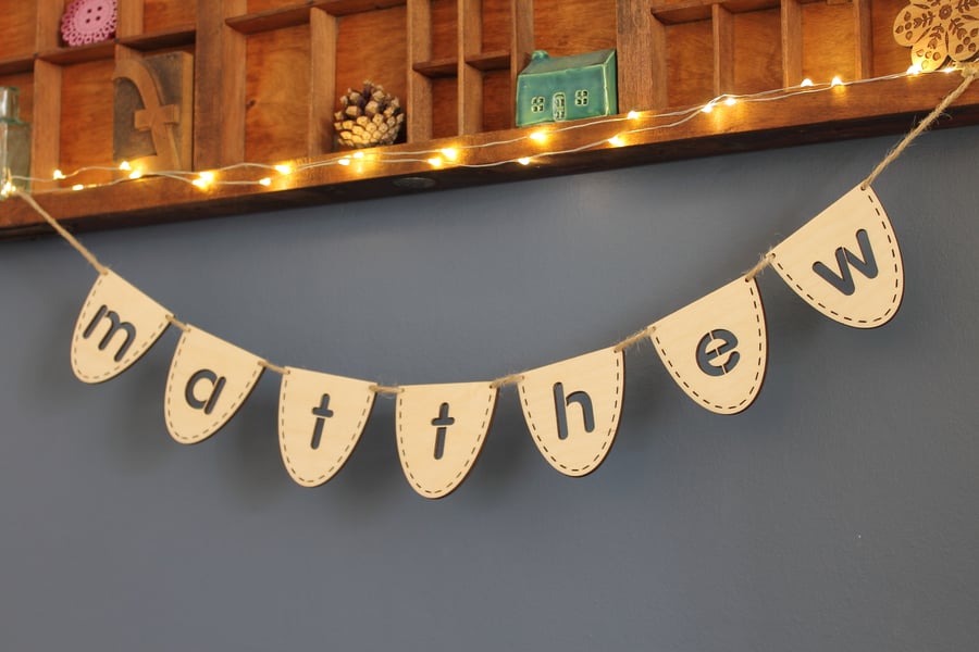 Mini Personalised Wooden Wood Bunting