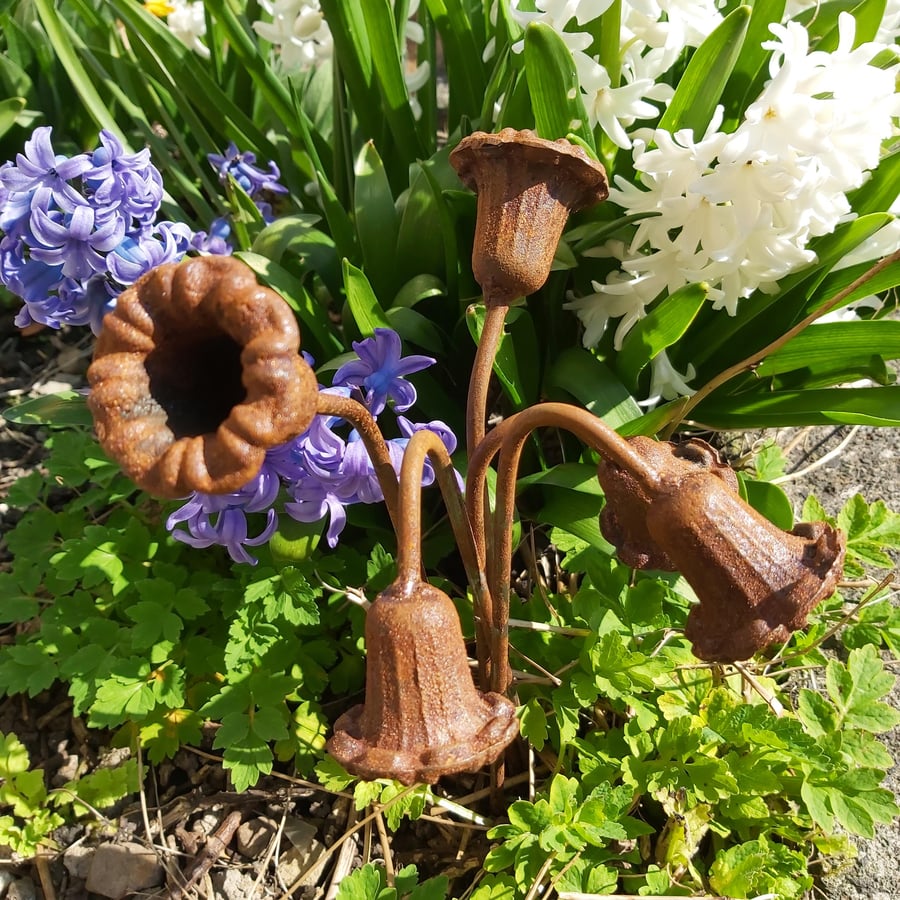 Rusty metal bluebell outdoor art decorations perfect gift for garden and patio