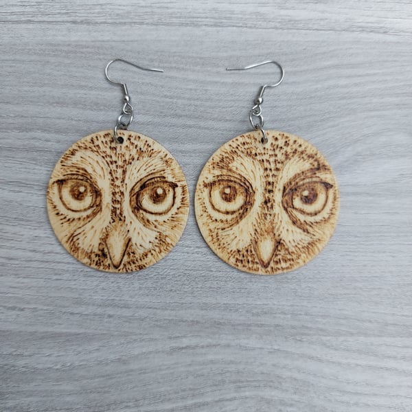 Unique Owl Face Earrings. Lightweight Wood Gift for Nature Lovers