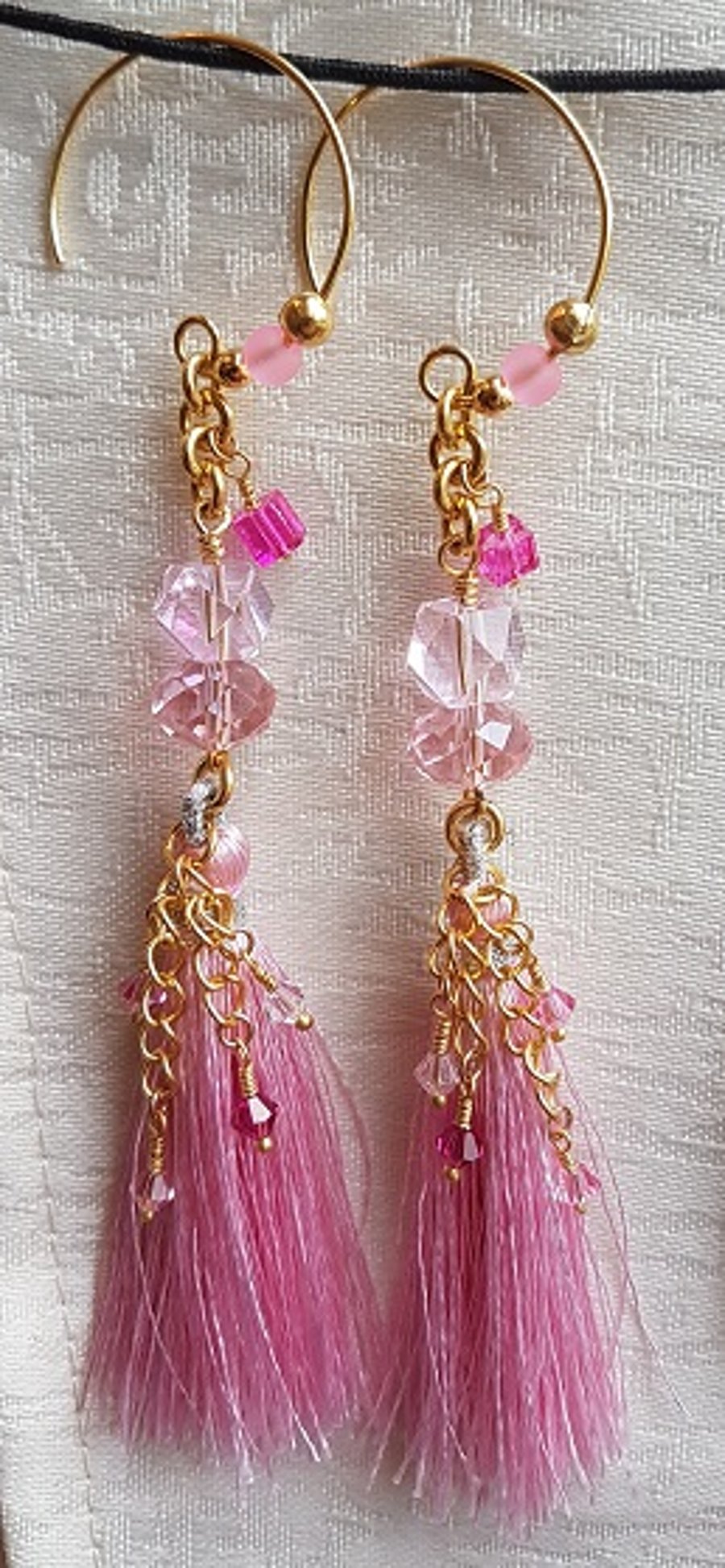 Gorgeous Pink Crystal Tassel Earrings