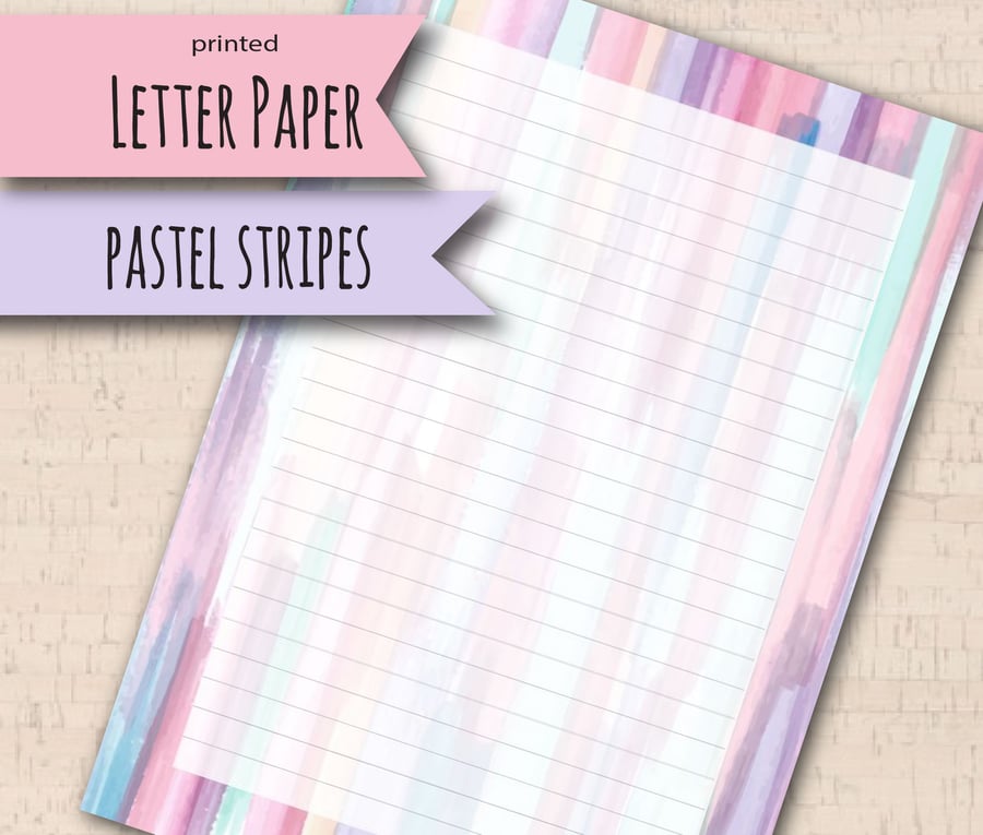 Letter Writing Paper with a pastel stripes border, pretty notepaper