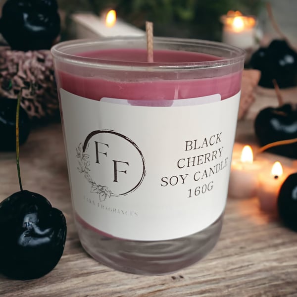 Black Cherry Scented Candle Handmade With Soy Wax, Fruit Fragrance Home Gift For