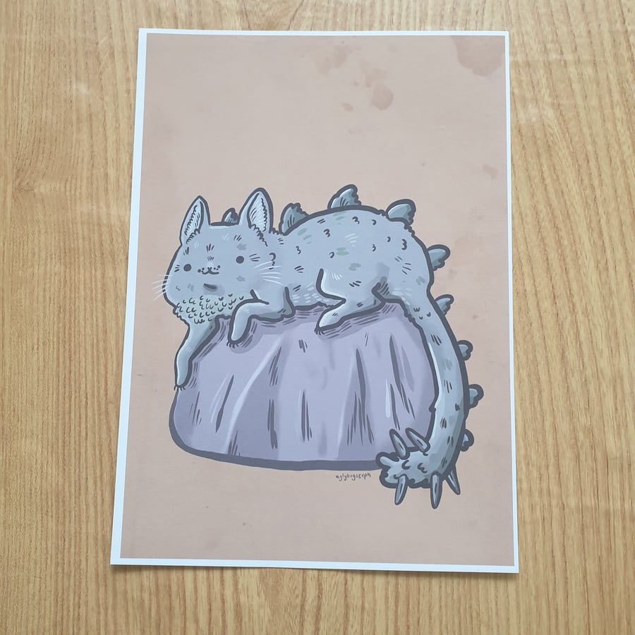 Stegosaurus Cat A4 Print
