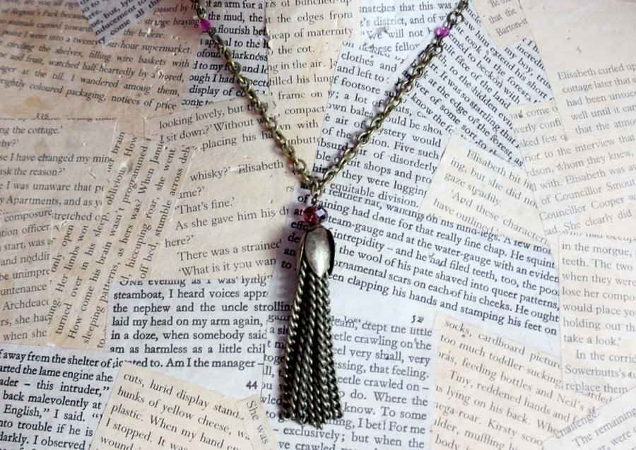 Antique Gold Amethyst Bead Tassel Chain Necklace