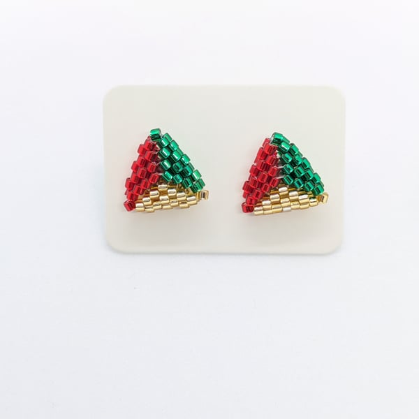 Triangle Stud Earrings - Traditional Christmas 