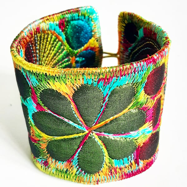 Textile Flower Cuff - with Free Machine Embroidery 
