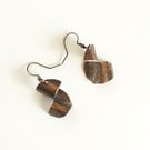 Copper earrings half textured swirl design eye catching reflective earrings