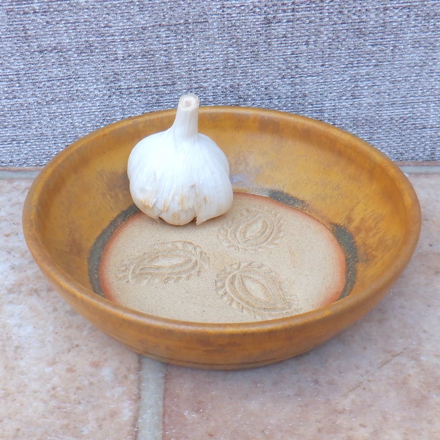 Garlic grating dish grater bowl for bread dipping hand thrown stoneware pottery 