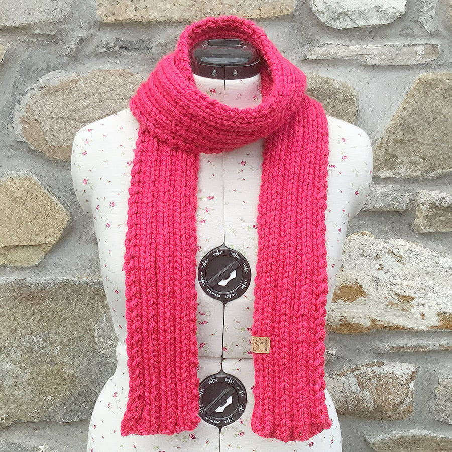 Pink Scarf. Hand Knitted Scarf. Chunky Scarf. Soft Scarf. Cosy Scarf. 