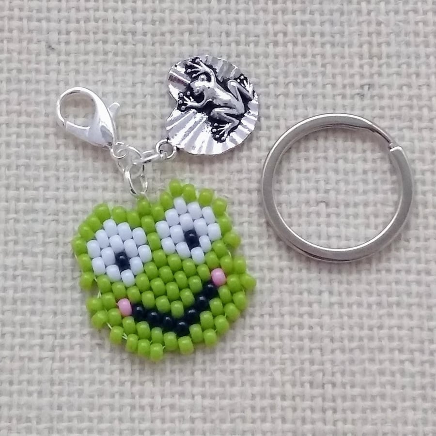 Cute Frog Beaded Charm Keyring