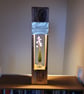 Recycled pallet wood table lamp with rechargeable LED E27 light bulb