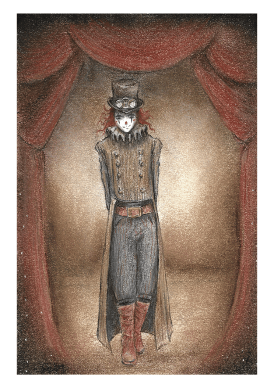  Steampunk Clown Greeting card, birthday, Christmas, Gothic Art,  Whimsical Art,