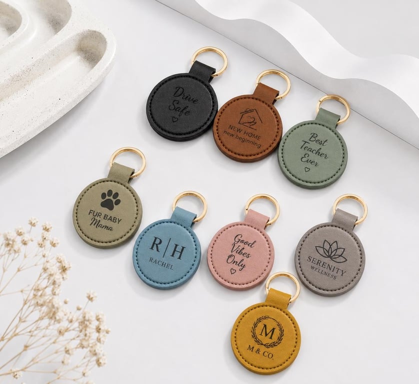 Personalised Faux Leather Tag Keyring Promotional Product Custom School Bag Keyc