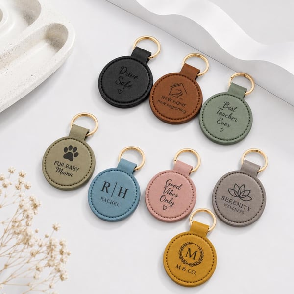 Personalised Faux Leather Tag Keyring Promotional Product Custom School Bag Keyc