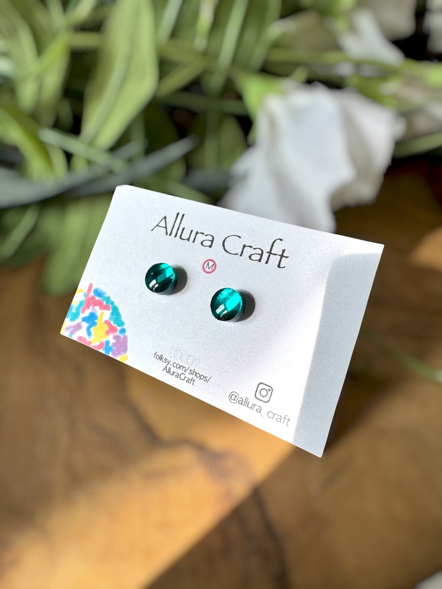 Micro Sea Blue Acrylic Circle Studs 