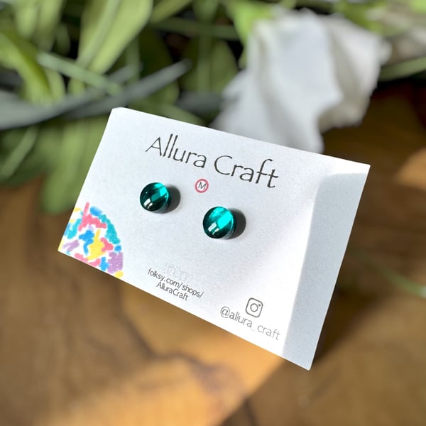 Micro Sea Blue Acrylic Circle Studs 