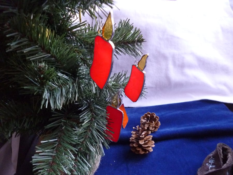 Handmade stained glass candle tree decoration - sold individually - red