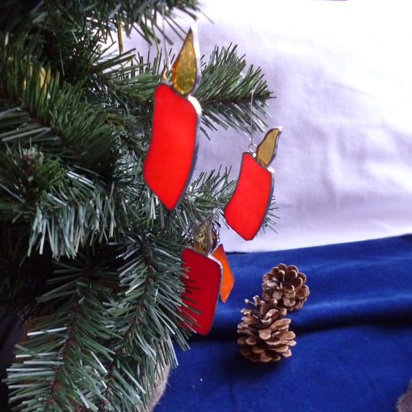 Handmade stained glass candle tree decoration - sold individually - red