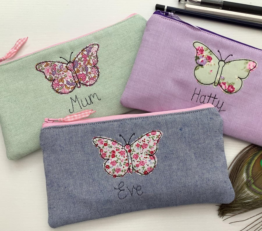 Butterfly Personalised Cosmetic Bag - Girls Ladies Makeup Pouch