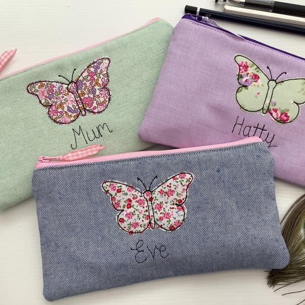 Butterfly Personalised Cosmetic Bag - Girls Ladies Makeup Pouch