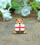 Tiny England Flag Bear Pin, Handmade Tiny Wooden St George's Teddy Badge - Image 1