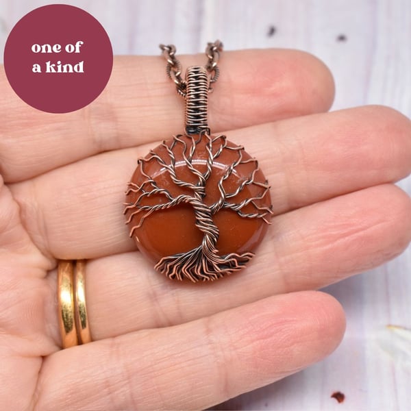 Carnelian and Copper Tree of Life Pendant