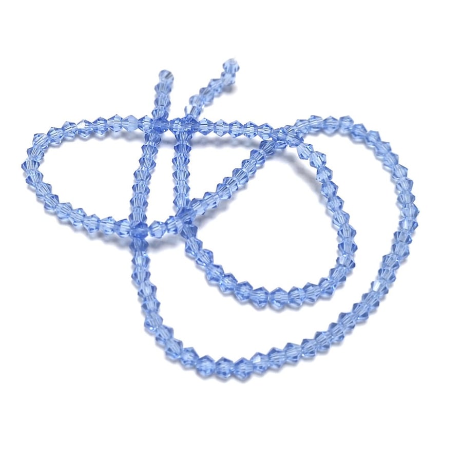 Czech Crystal Glass Pale Blue 3mm Faceted Bicones, Grade A, Precision Cut Authen