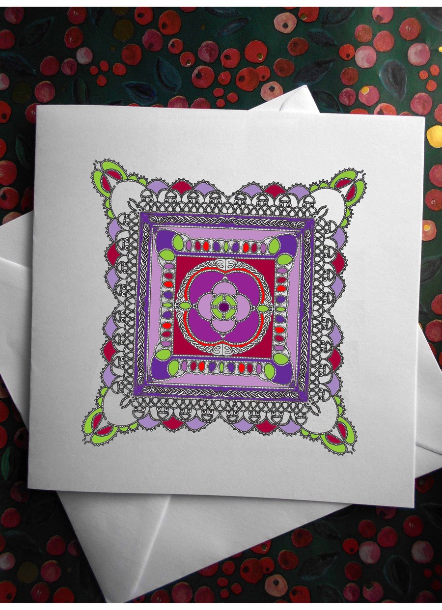 Handdrawn Abstract Pattern Square Greeting Card or Pack of 4 