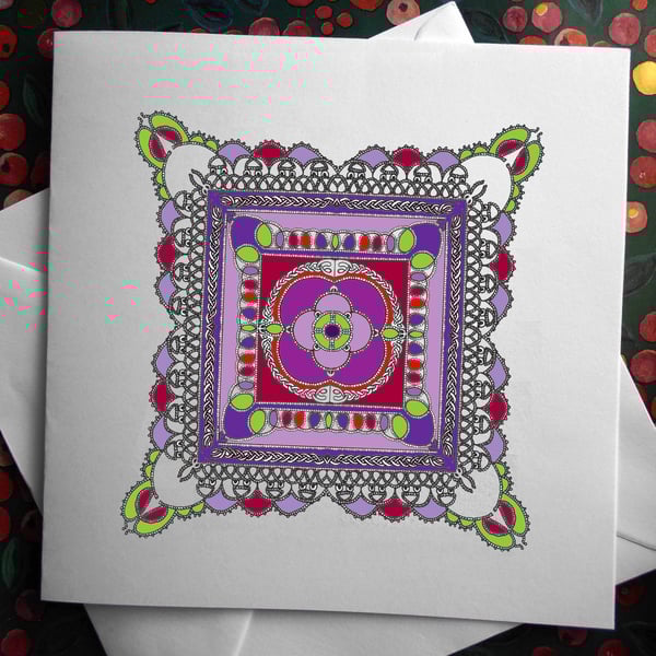 Handdrawn Abstract Pattern Square Greeting Card or Pack of 4 