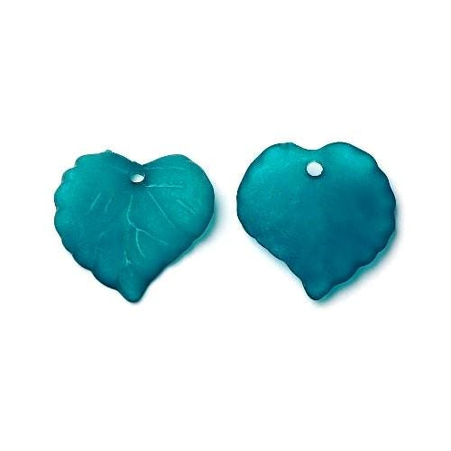 Lucite Leaf Teal Blue 15mm x 16mm Smooth Beads, 1.2mm Hole, Pack of 50
