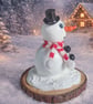 Handmade Clay Snowman on Rustic Log Slice  4" Christmas Decoration Cute Festive  - Image 3